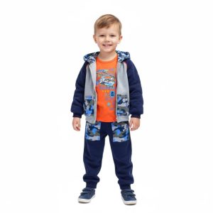 IKKI Orange Blue Boys 3-Piece Sports Set: Jacket, Pants & T-Shirt