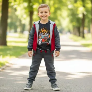 IKKI Toddler Boys' 3-Piece Sports Set Jacket Joggers & T-shirt