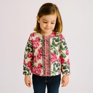 Kids Girls Pink Floral Button Jacket Long Sleeve size 4 5 6 6X 8